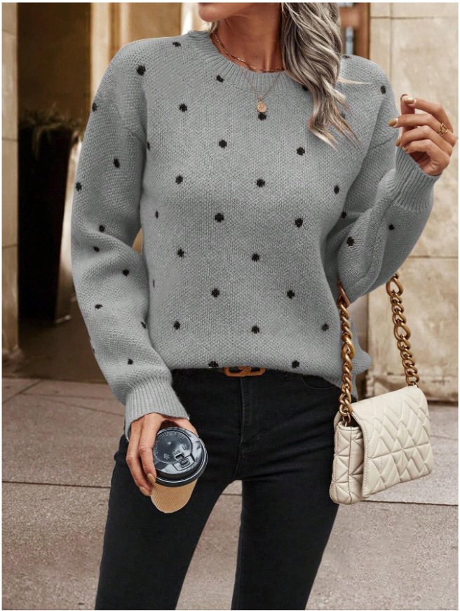 Crew Neck Polka Dots Street Sweater
