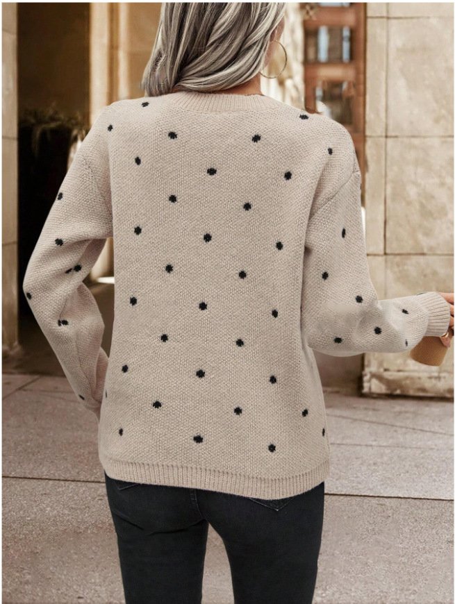Crew Neck Polka Dots Street Sweater