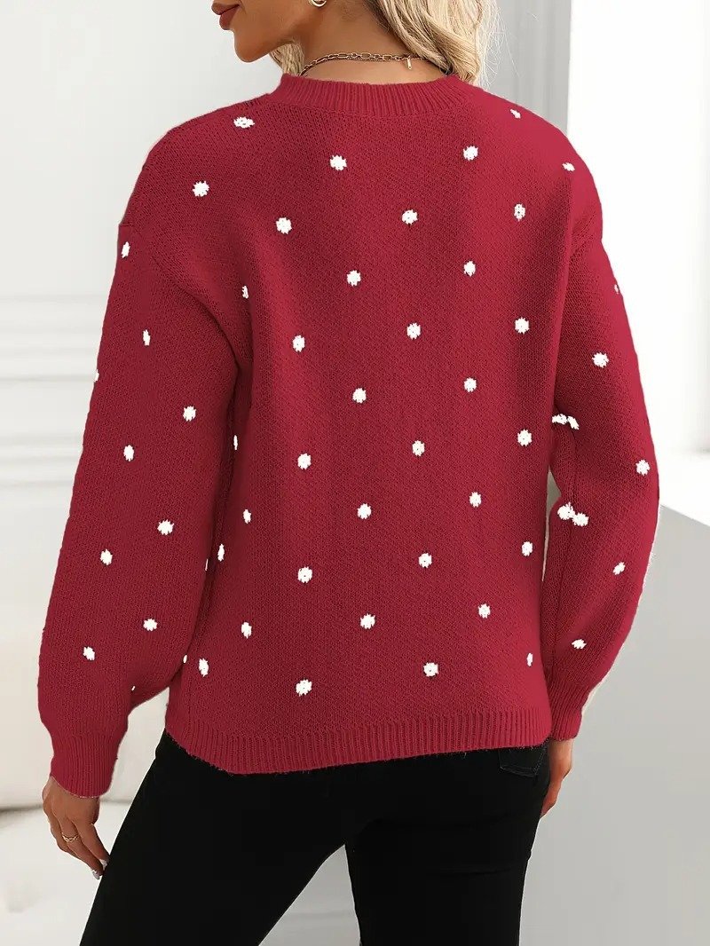Crew Neck Polka Dots Street Sweater