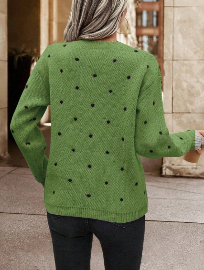 Crew Neck Polka Dots Street Sweater