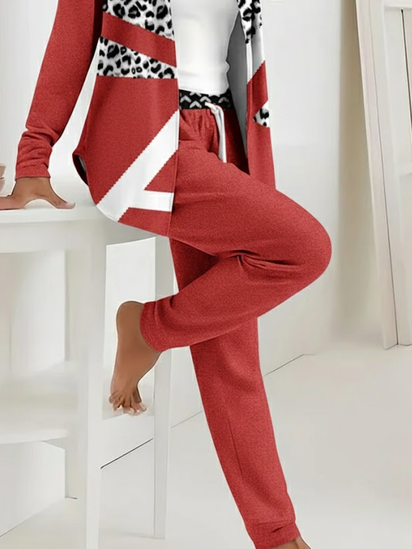 Women's Printing Abstract Daily Going Out Two-Piece Set Red Casual Spring/Fall Coat With Pants Matching Set