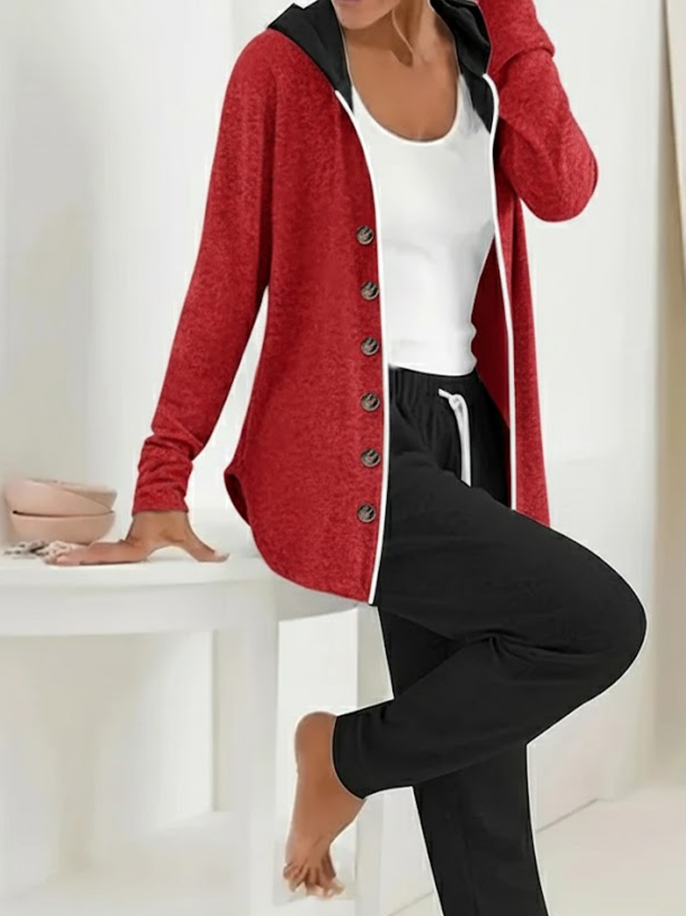 Women's Printing Plain Daily Going Out Two-Piece Set Reddish Black Casual Spring/Fall Coat With Pants Matching Set