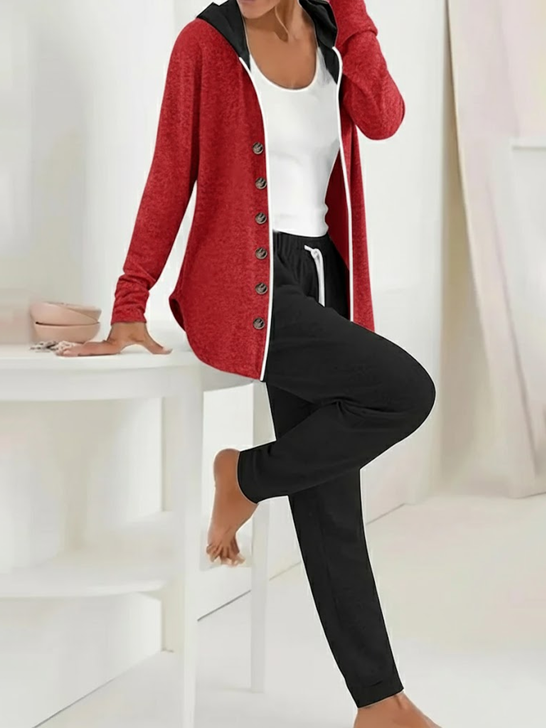 Women's Printing Plain Daily Going Out Two-Piece Set Reddish Black Casual Spring/Fall Coat With Pants Matching Set
