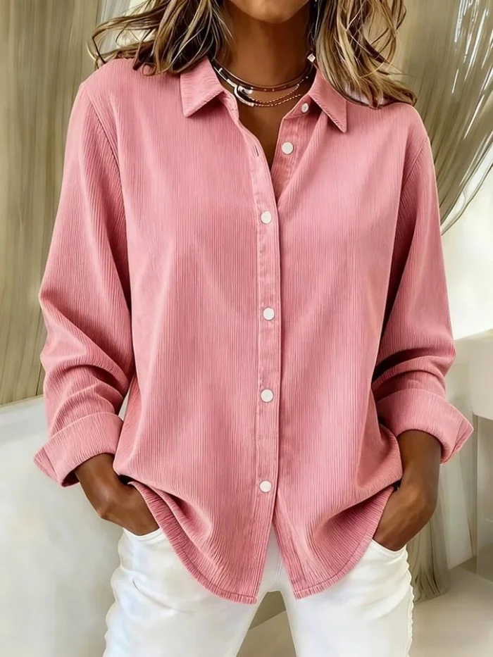 Women's Half Sleeve Shirt Pink Plain Split Joint Shawl Collar Daily Going Out Casual Top
