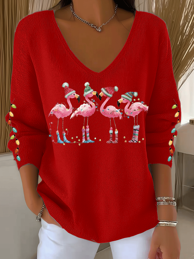 Women's Long Sleeve T-shirt Spring/Fall Pink Christmas Printing V Neck Daily Going Out Casual Top