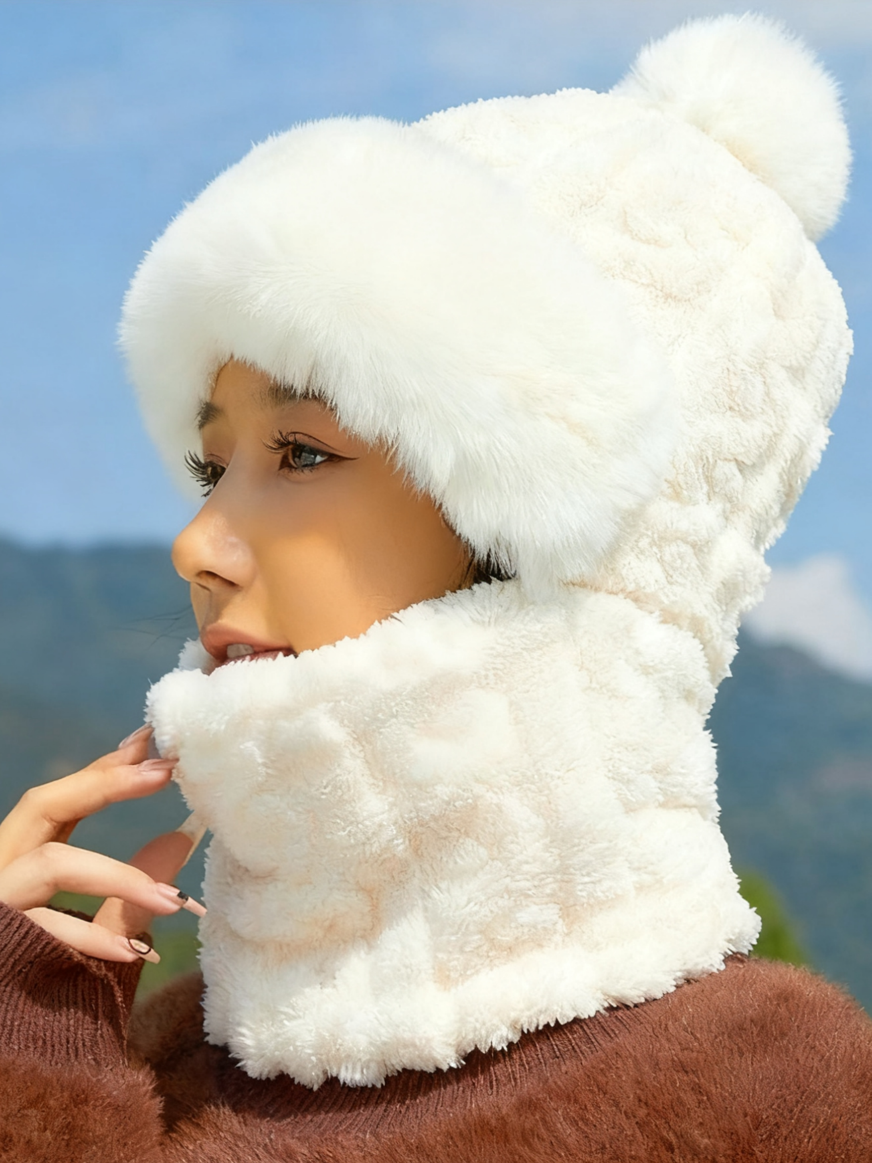 New Winter Style All-in-one Hat And Scarf Fleece-lined Thickened Windproof Cold-proof Warm Multi-functional Balaclava For Cycling