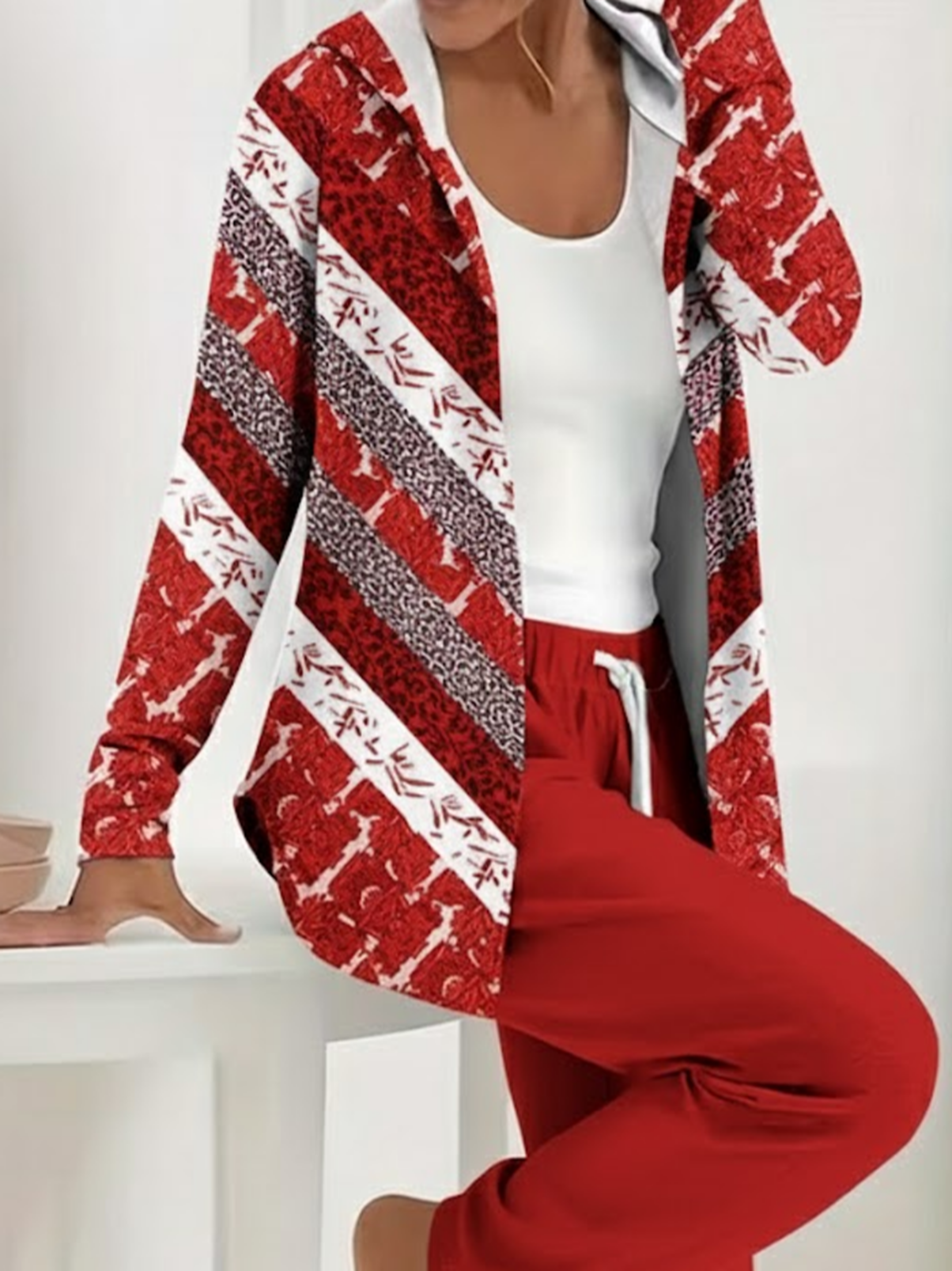 Women's Printing Abstract Daily Going Out Two-Piece Set Red Casual Spring/Fall Coat With Pants Matching Set