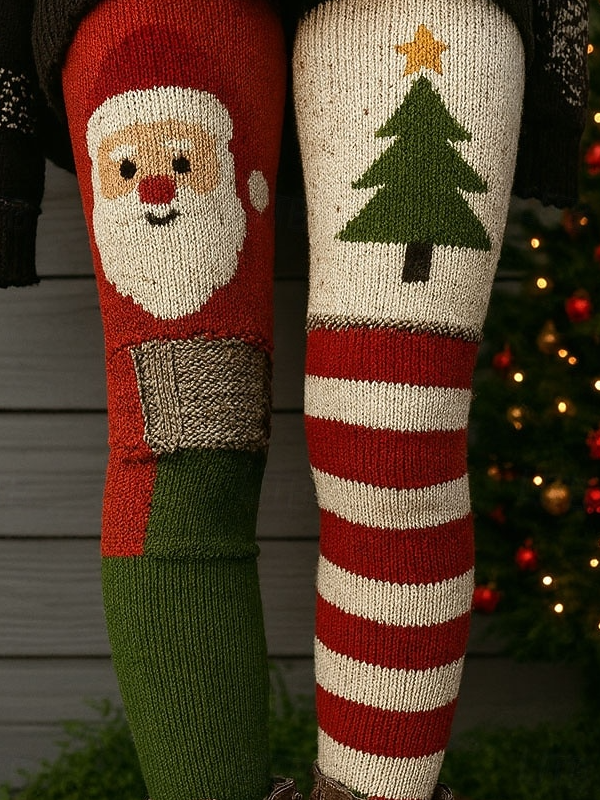 Fluff/Granular Fleece Fabric Striped Vintage Leggings