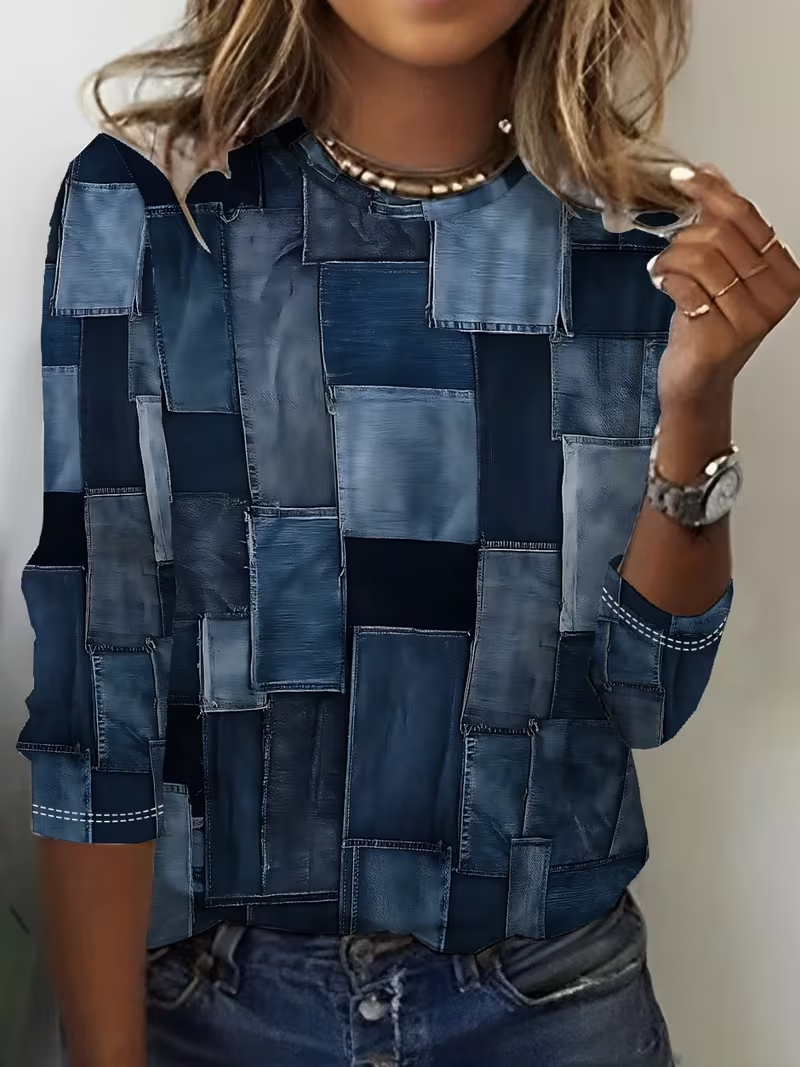 Women's Long Sleeve T-shirt Spring/Fall Blue Abstract Printing Jersey Crew Neck Daily Going Out Casual Top