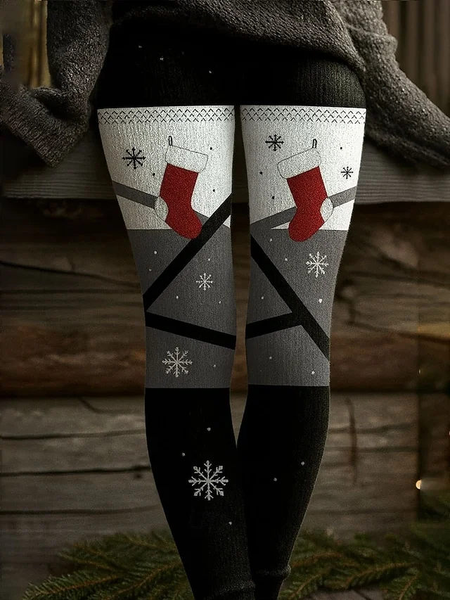 Tight Christmas Fluff/Granular Fleece Fabric Vintage Leggings