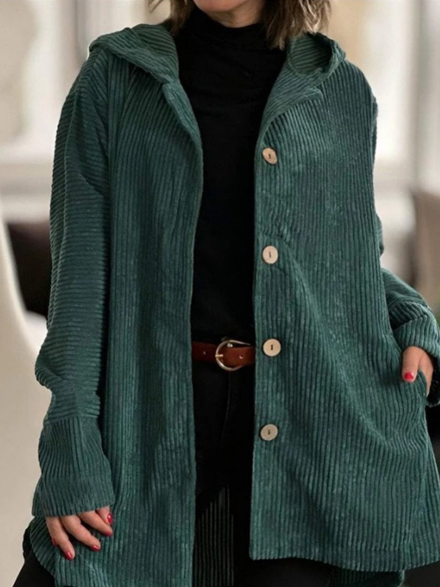 Casual Buttoned Plain Hoodie Jacket