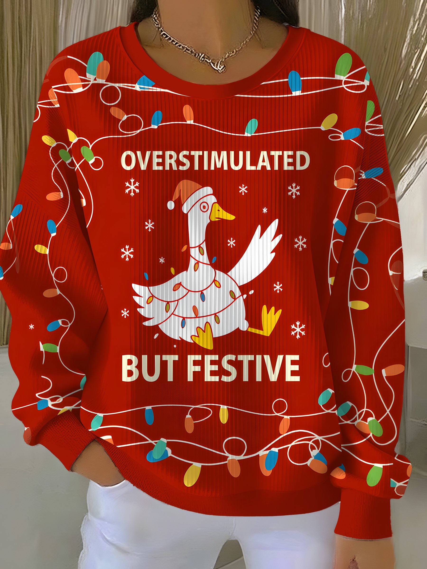 Overstimulated But Festive Ugly Christmas Sweatshirt