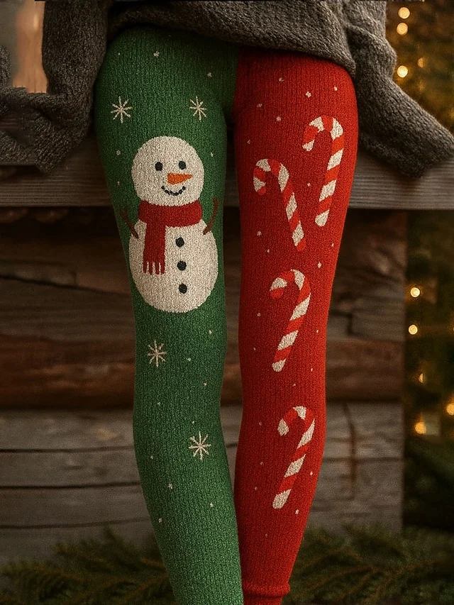 Casual Tight Plaid Fluff/Granular Fleece Fabric Leggings