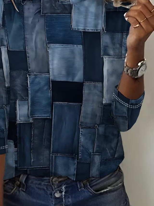 Women's Long Sleeve T-shirt Spring/Fall Blue Abstract Printing Jersey Crew Neck Daily Going Out Casual Top