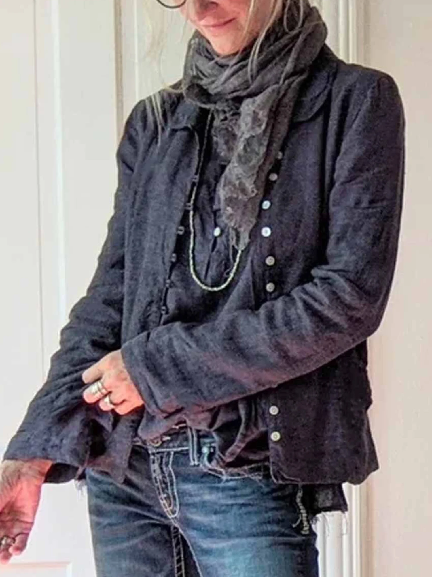 Casual Regular Sleeve Plain V Neck Jacket