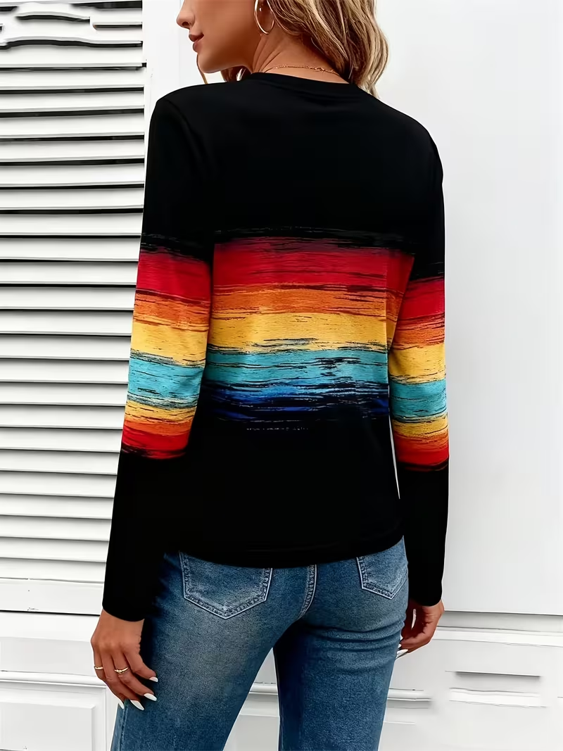 Women's Long Sleeve T-shirt Spring/Fall Black Abstract Printing Jersey Crew Neck Daily Going Out Casual Top