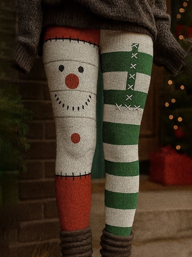 Fluff/Granular Fleece Fabric Striped Vintage Leggings