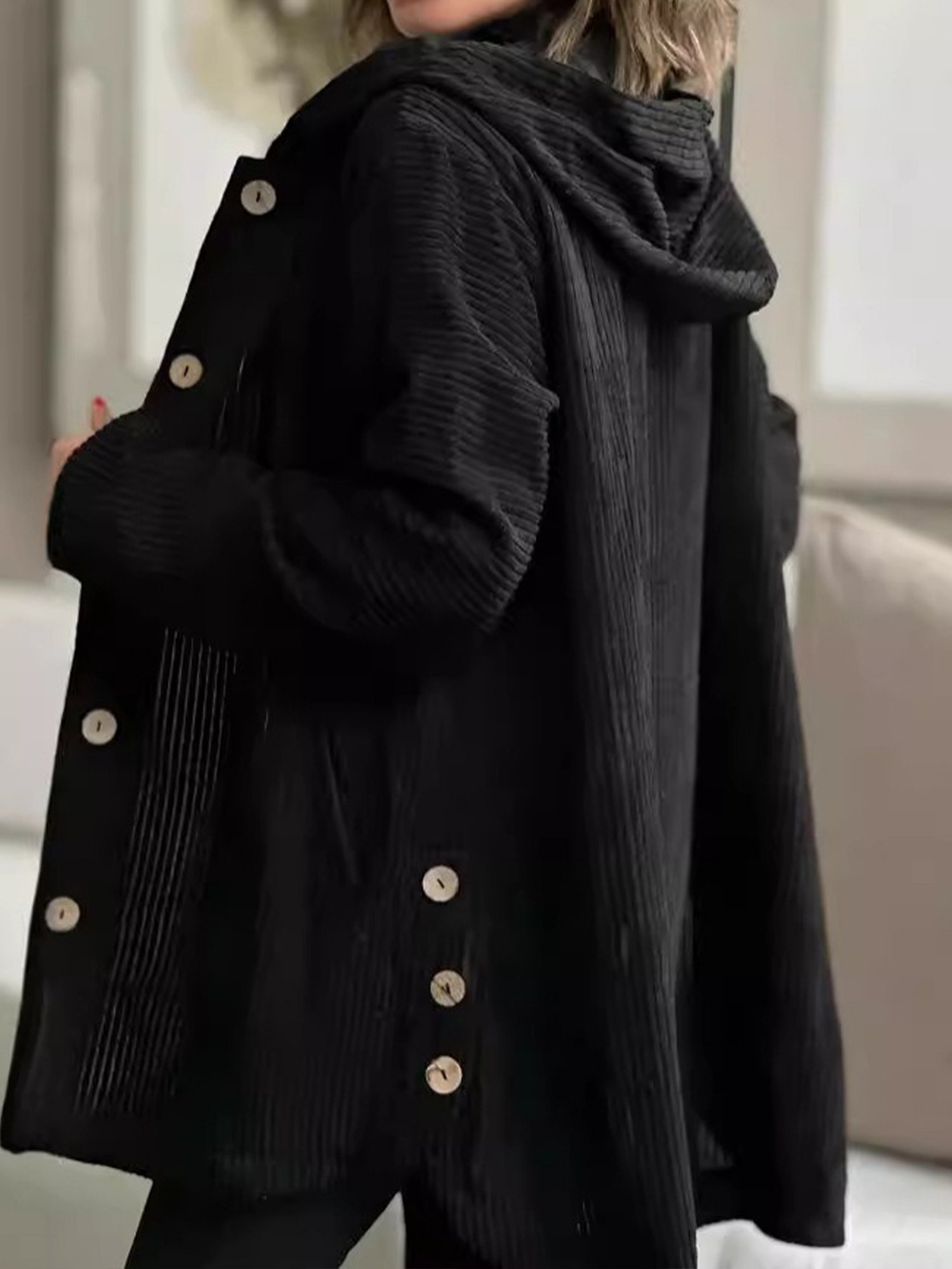 Casual Buttoned Plain Hoodie Jacket