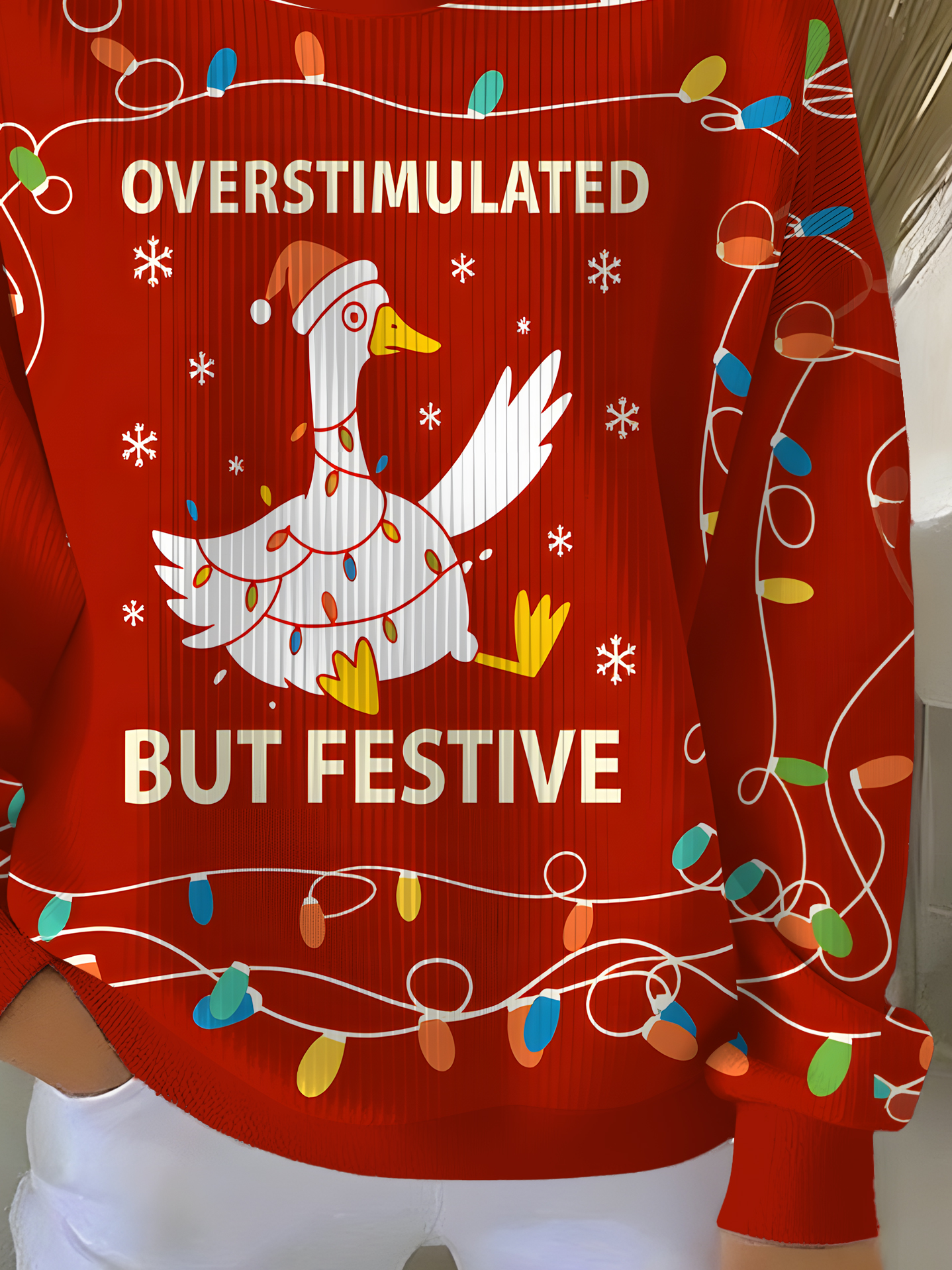 Overstimulated But Festive Ugly Christmas Sweatshirt