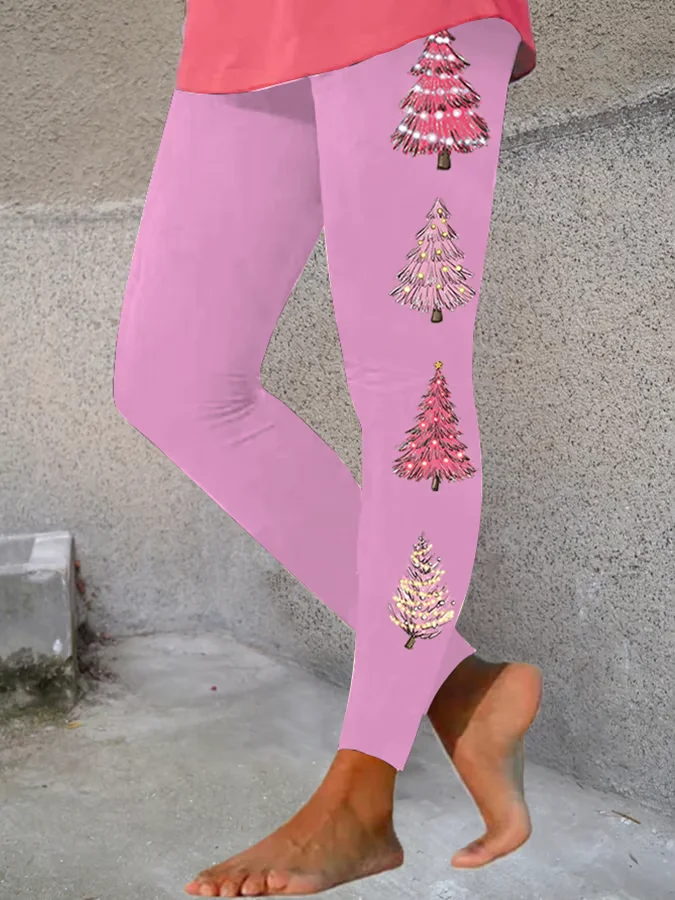 Casual Jersey Christmas Tree Printing Leggings