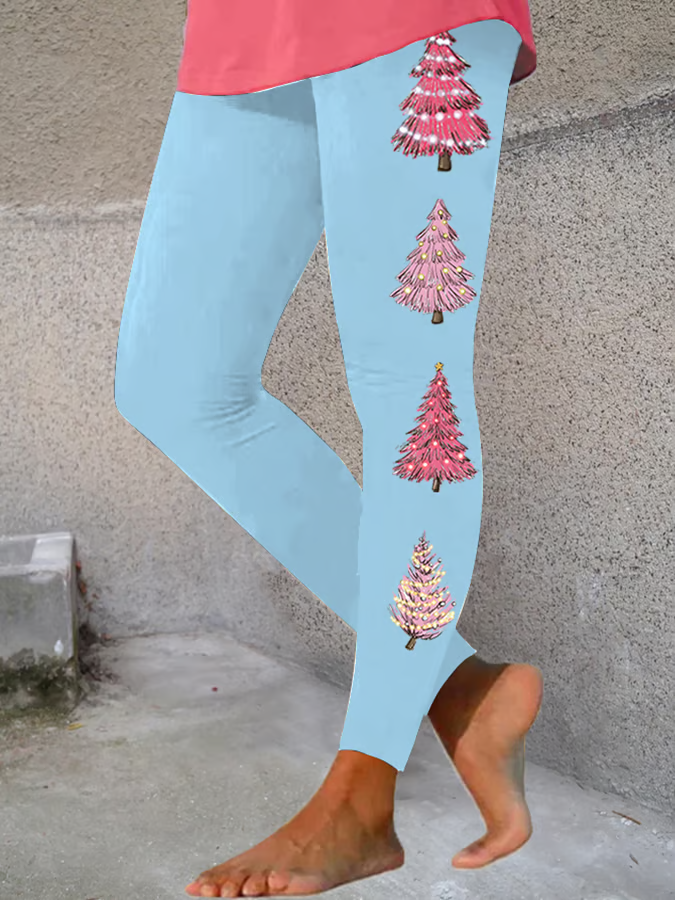 Casual Jersey Christmas Tree Printing Leggings