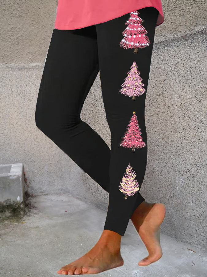 Casual Jersey Christmas Tree Printing Leggings