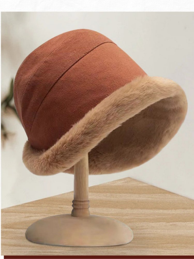 Thickened Fleece-lined Warm Fisherman's Hat For Autumn And Winter Lamb Fleece-lined Bucket Hat, Winter Fleece-lined Rolled Brim Hat