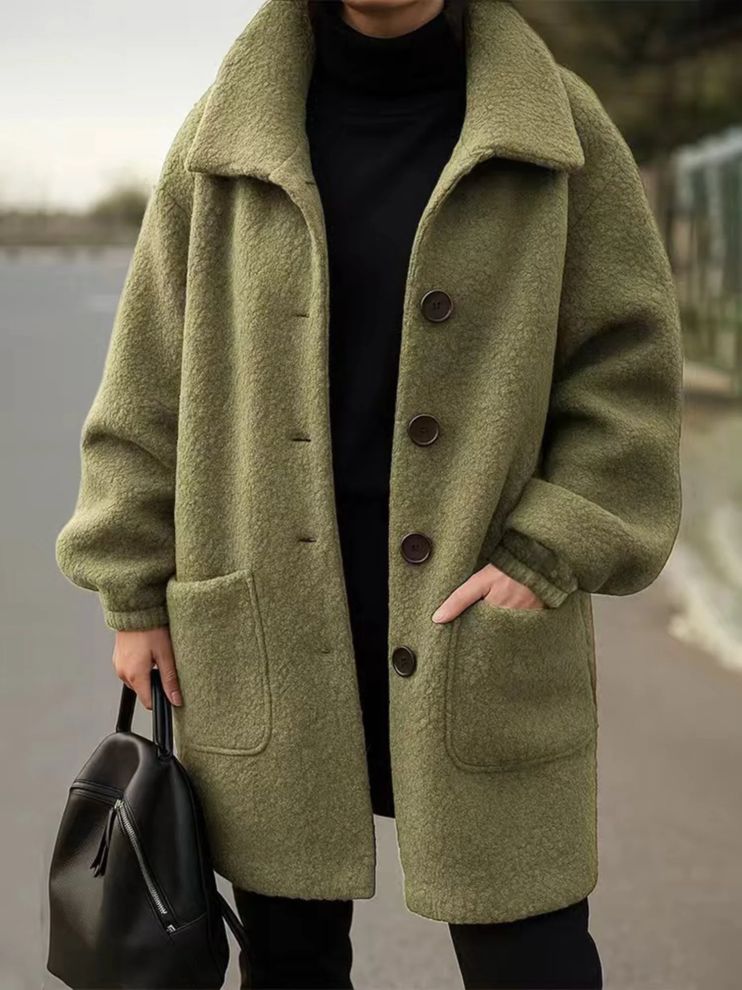 Urban Buttoned Plain Stand Collar Coat