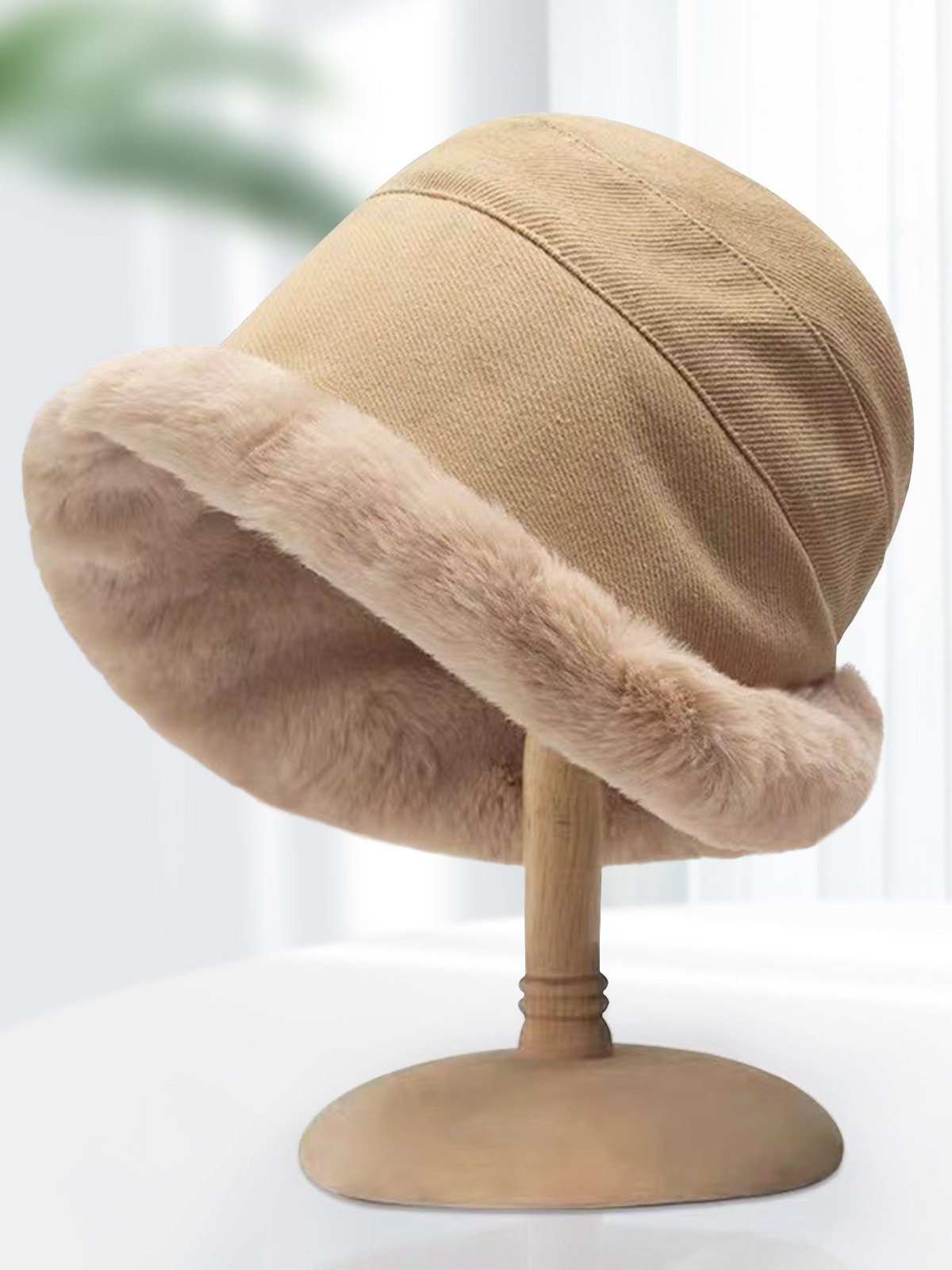 Thickened Fleece-lined Warm Fisherman's Hat For Autumn And Winter Lamb Fleece-lined Bucket Hat, Winter Fleece-lined Rolled Brim Hat