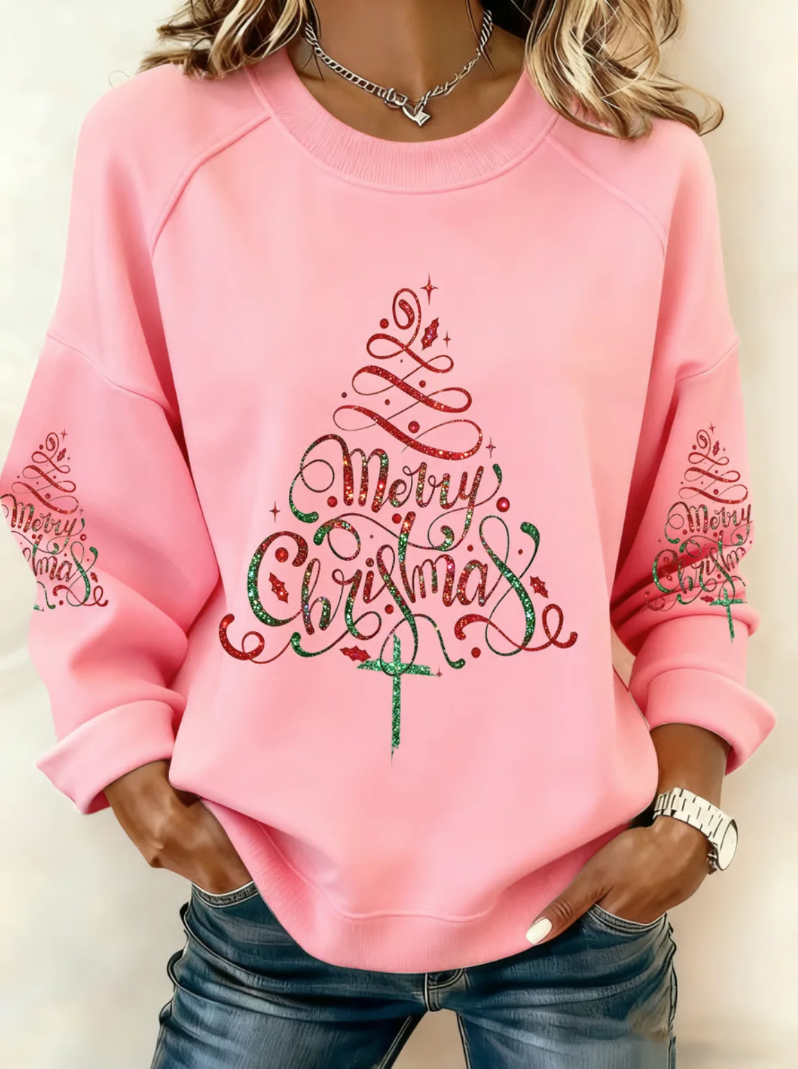 Women's Retro Christmas Tree Faith Print Casual Sweatshirt