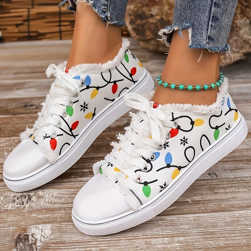 Women's Christmas-themed Light-up Printed Lace-up Casual Shoes