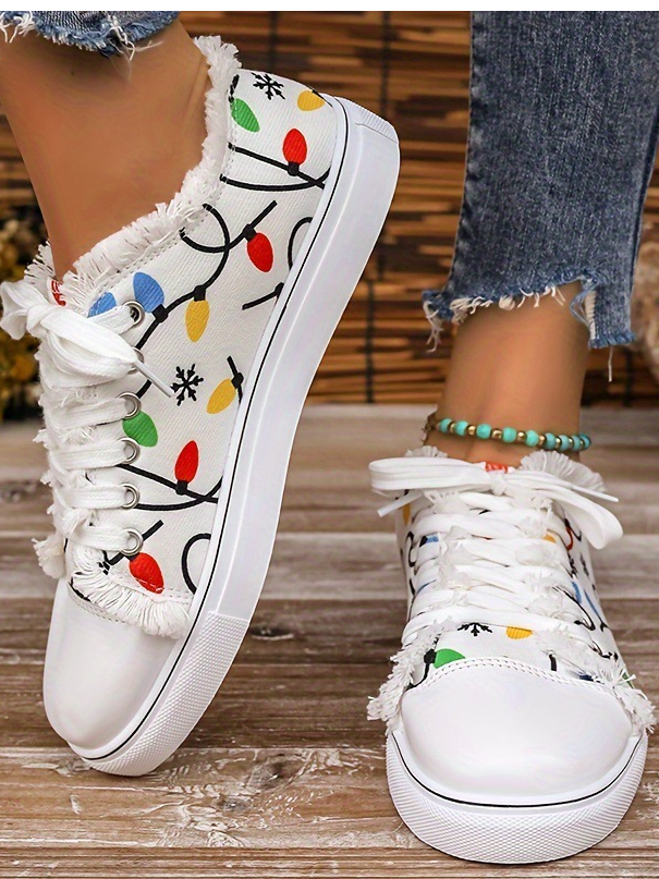 Women's Christmas-themed Light-up Printed Lace-up Casual Shoes