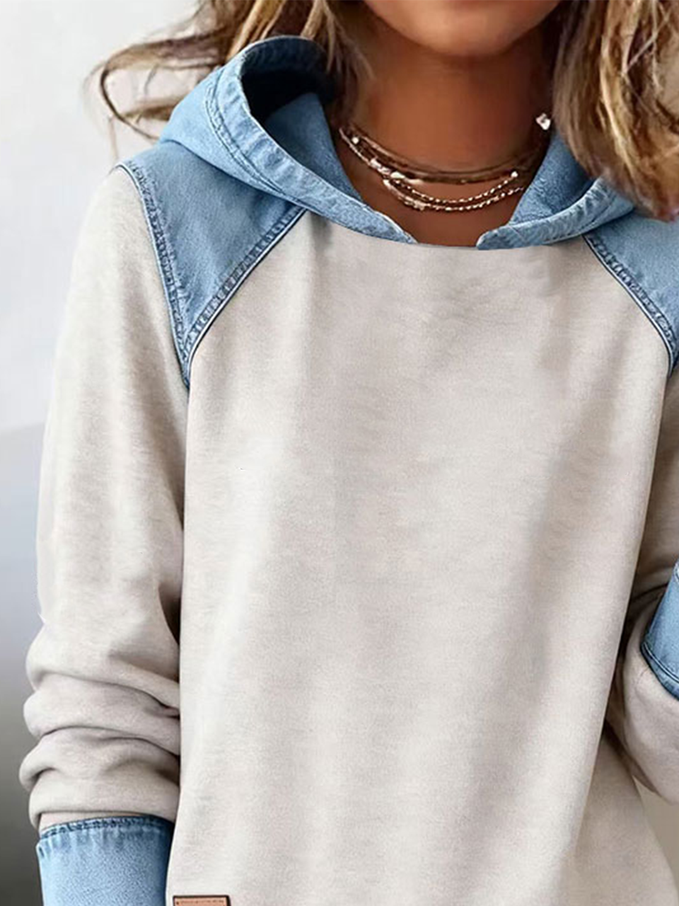 Denim Casual Multicolor Block Sweatshirt