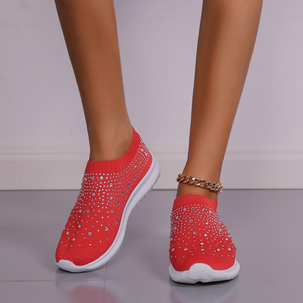 Women's Rhinestone-Embellished Casual Shoes Breathable Fabric Comfortable Sports And Camping Shoes