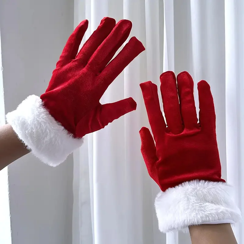 Women's Christmas Gloves With Faux Fur Trim Elastic Party Warm Decoration
