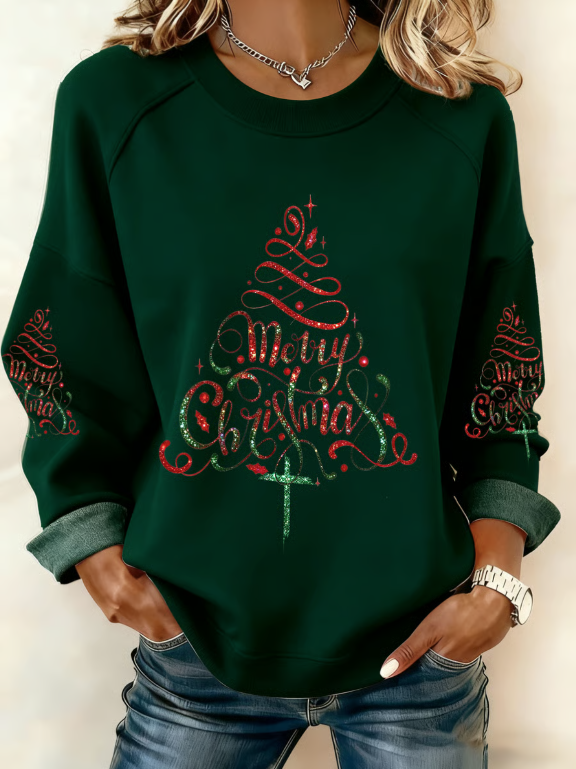 Women's Retro Christmas Tree Faith Print Casual Sweatshirt