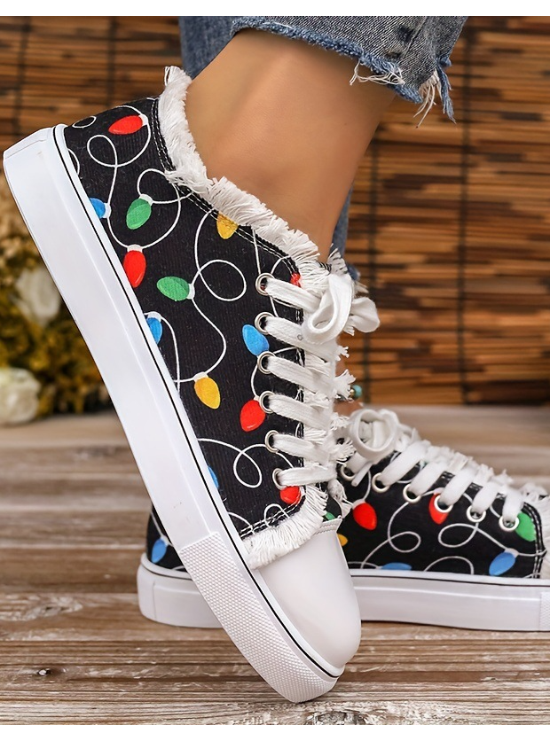 Women's Christmas-themed Light-up Printed Lace-up Casual Shoes