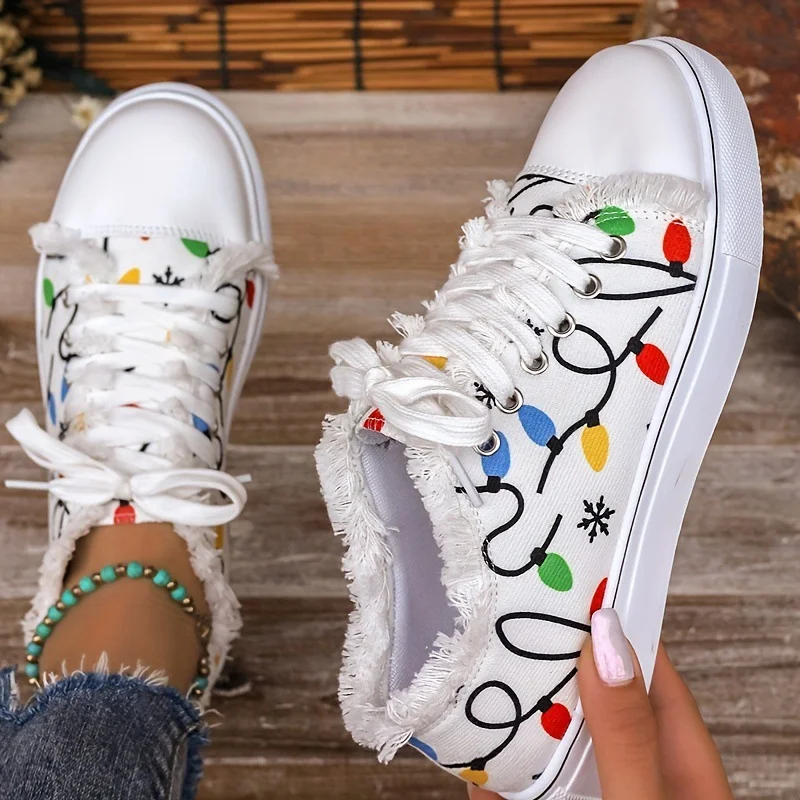 Women's Christmas-themed Light-up Printed Lace-up Casual Shoes