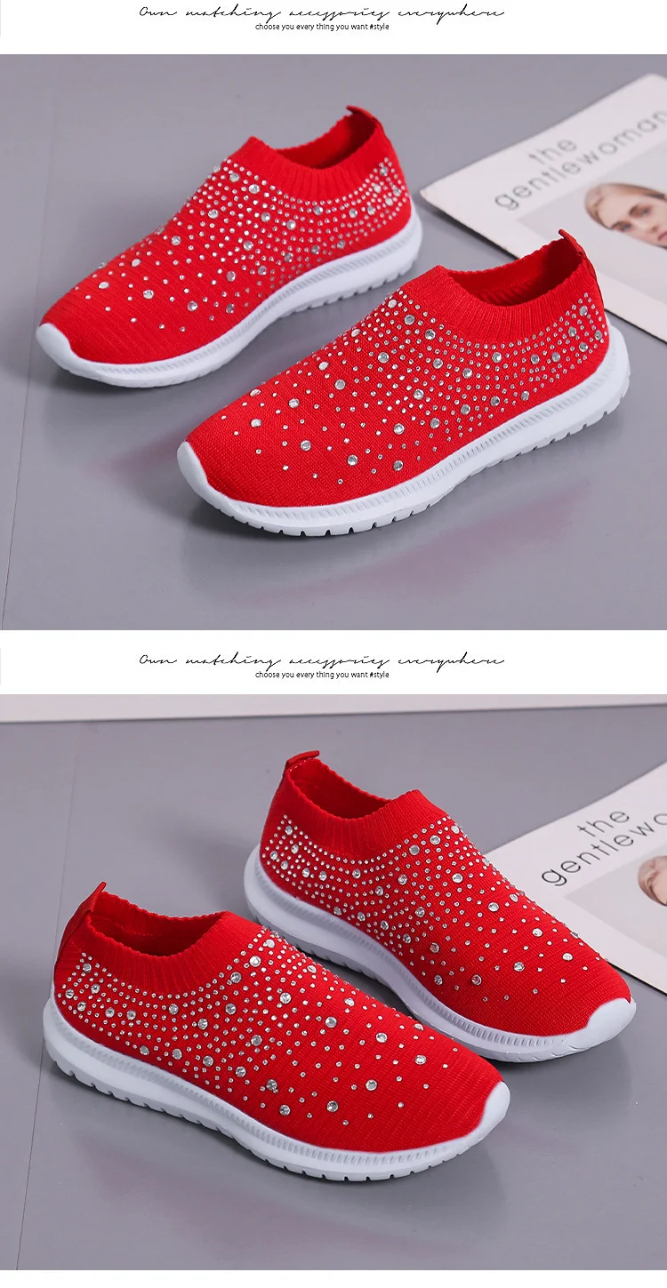 Women's Rhinestone-Embellished Casual Shoes Breathable Fabric Comfortable Sports And Camping Shoes