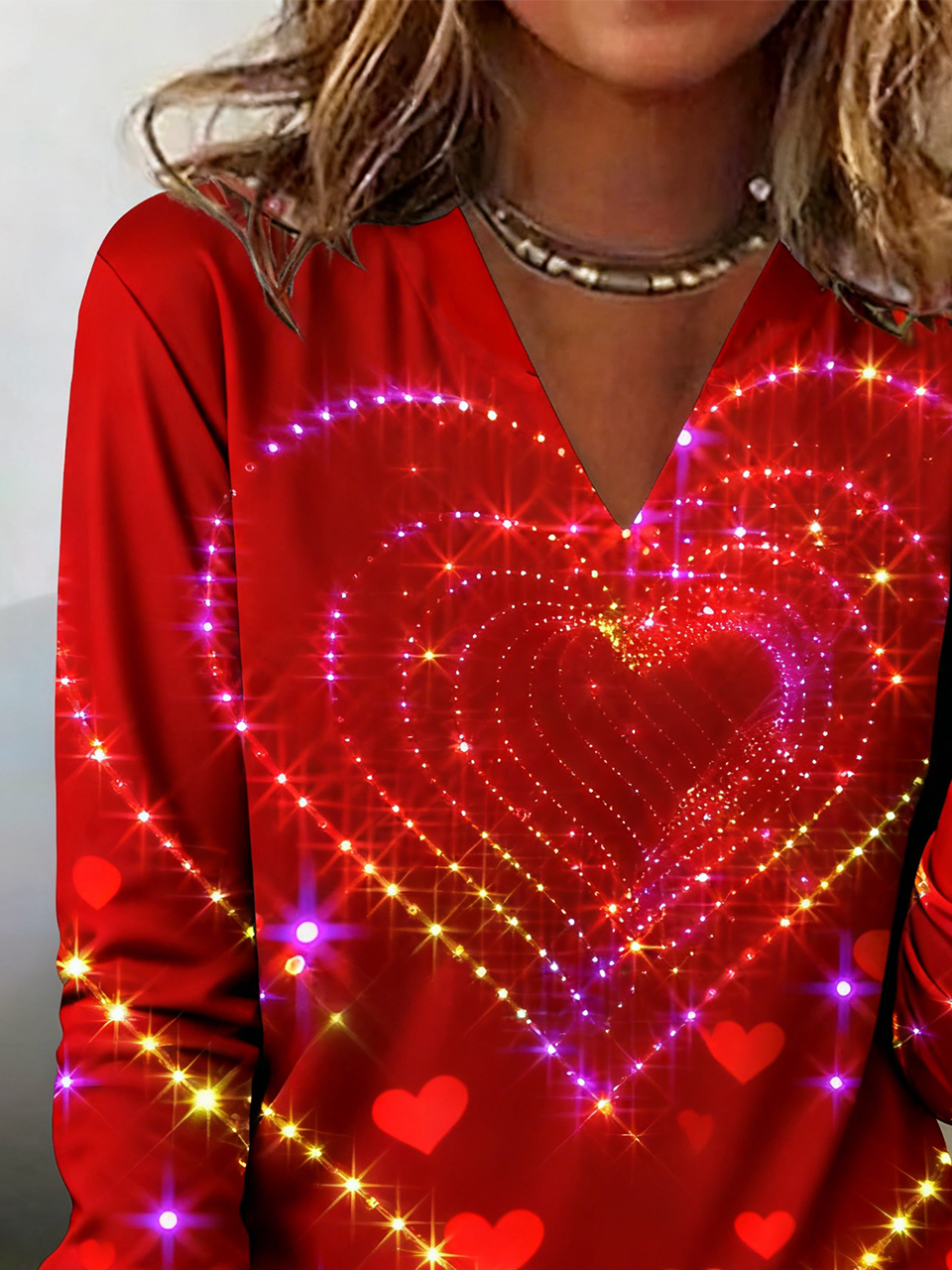 V Neck Sexy Cotton Heart/Cordate T-Shirt