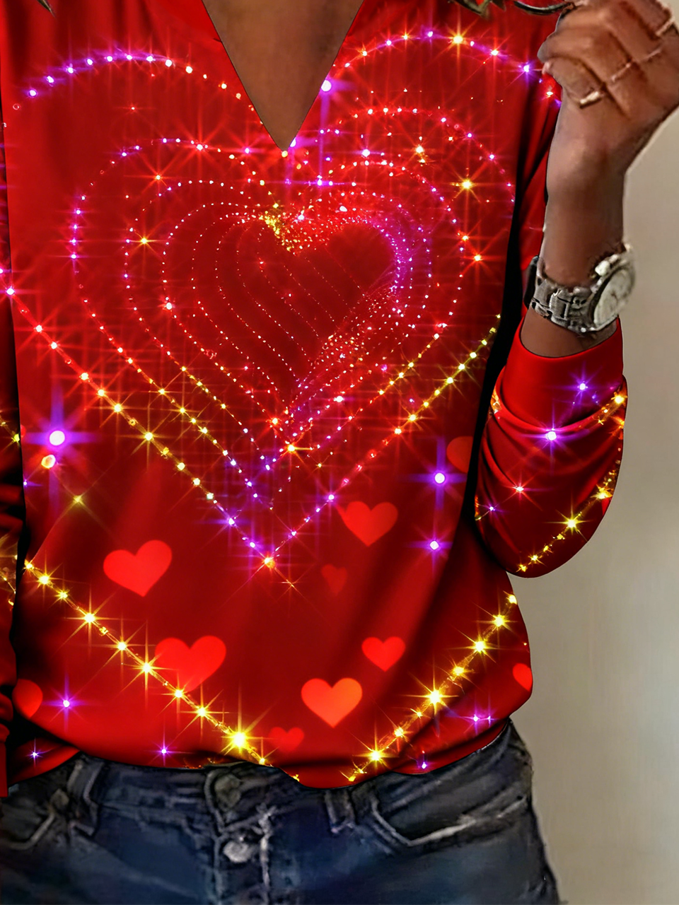 V Neck Sexy Cotton Heart/Cordate T-Shirt