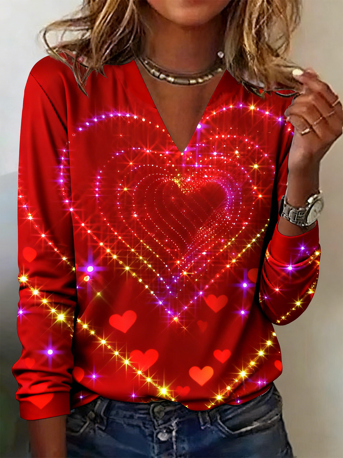 V Neck Sexy Cotton Heart/Cordate T-Shirt