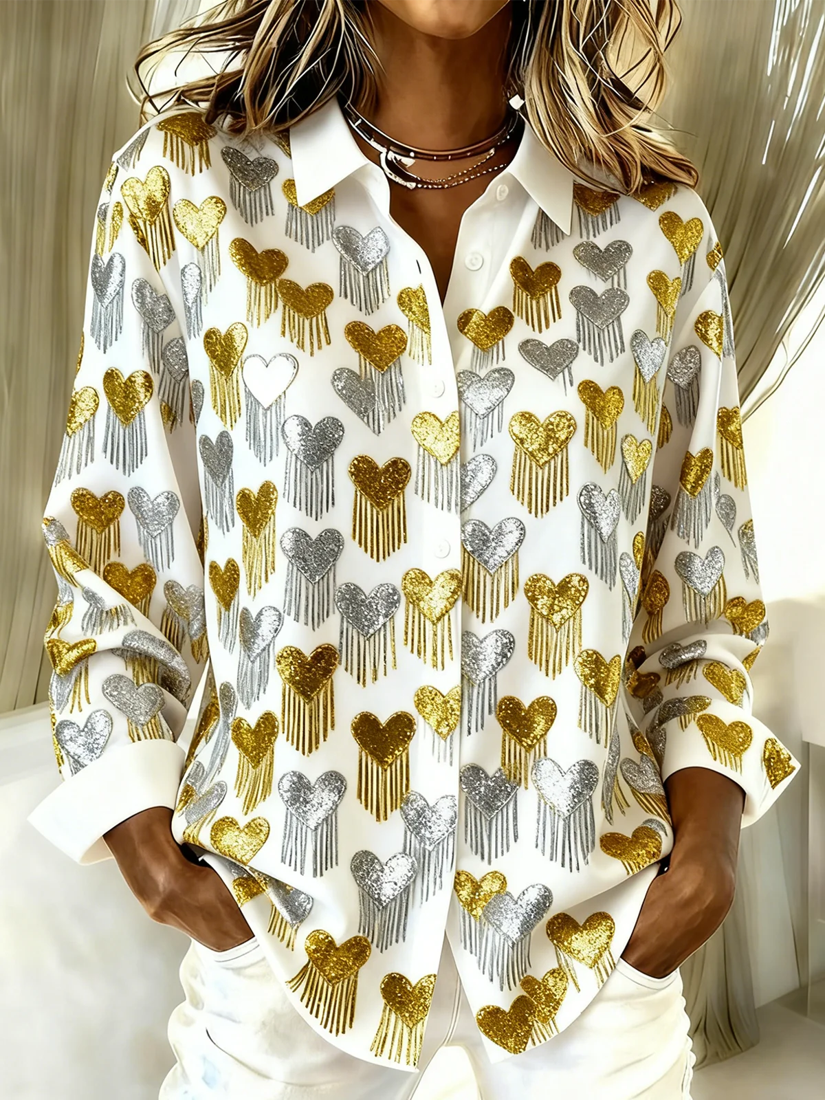 Shirt Collar Heart/Cordate Simple Shirt