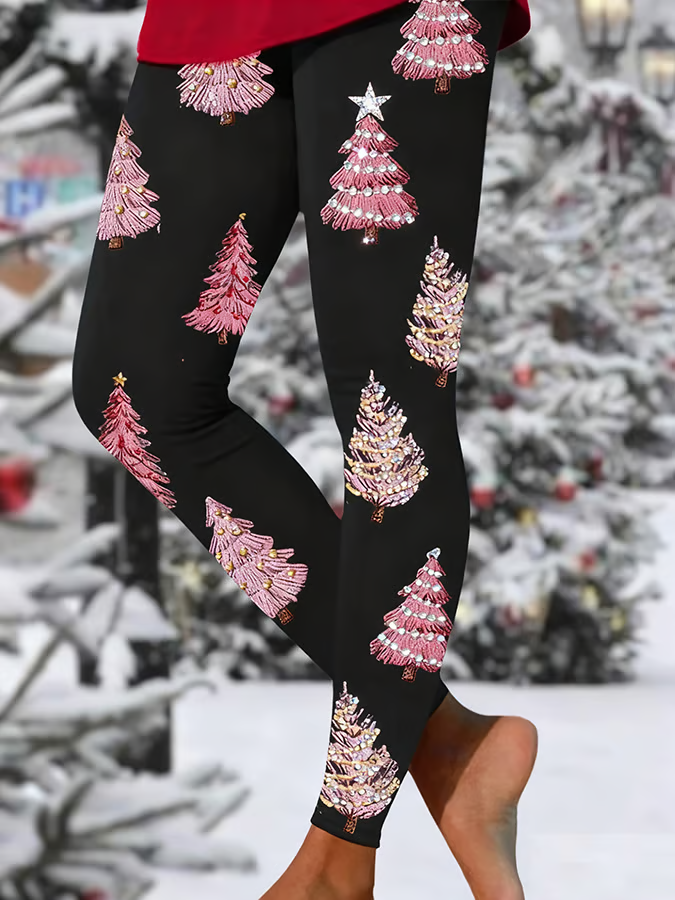 Printing Christmas Tree Casual Tight Leggings