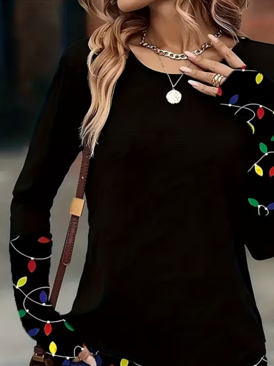 Women's Long Sleeve T-shirt Spring/Fall Black Christmas Printing Jersey Crew Neck Daily Going Out Casual Top