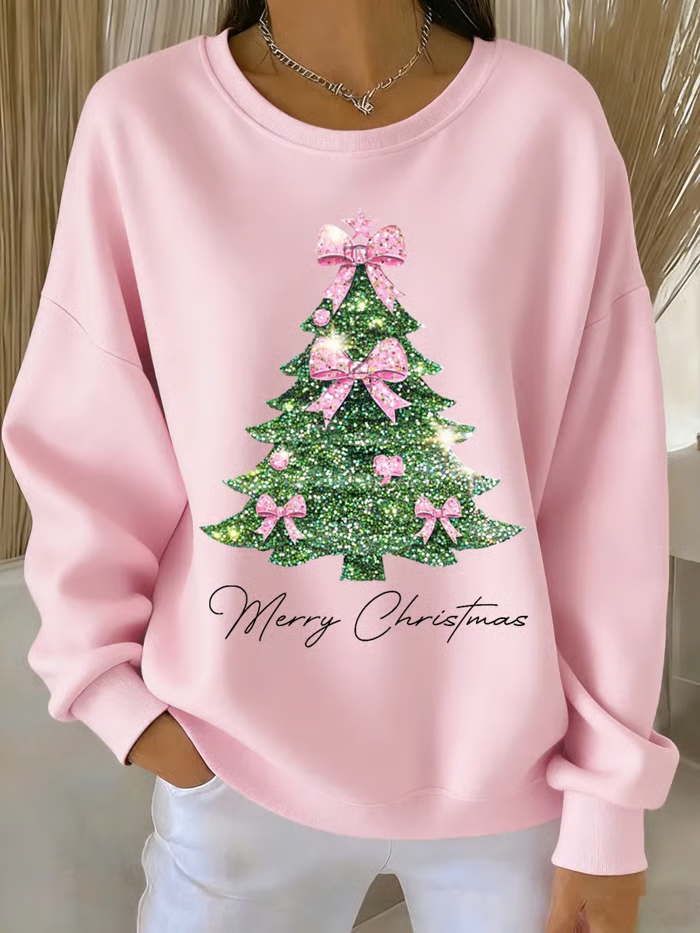 Loose Christmas Tree Casual Printing Sweatshirt