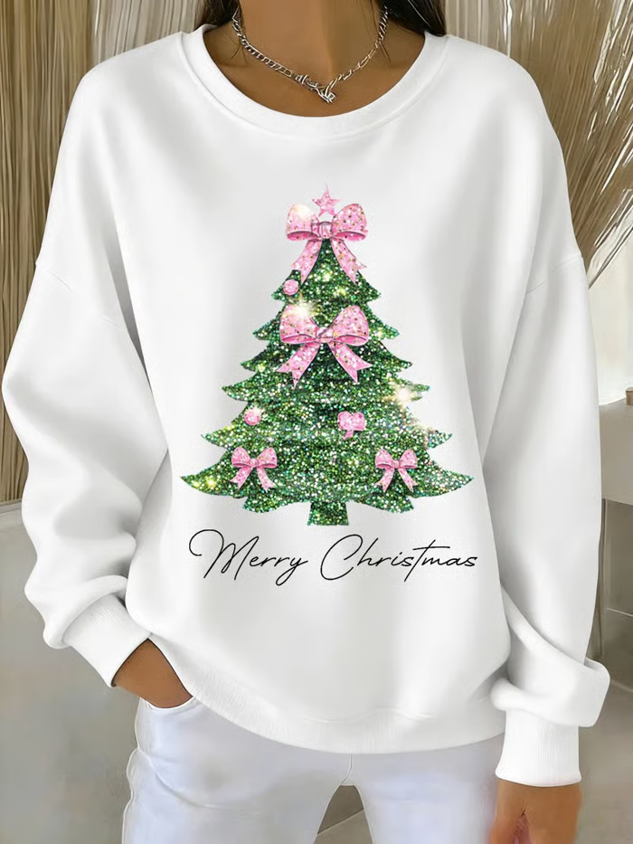 Loose Christmas Tree Casual Printing Sweatshirt