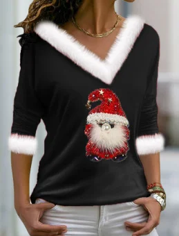 Women's Long Sleeve T-shirt Spring/Fall Color1 Geometric Printing V Neck Daily Going Out Casual Top