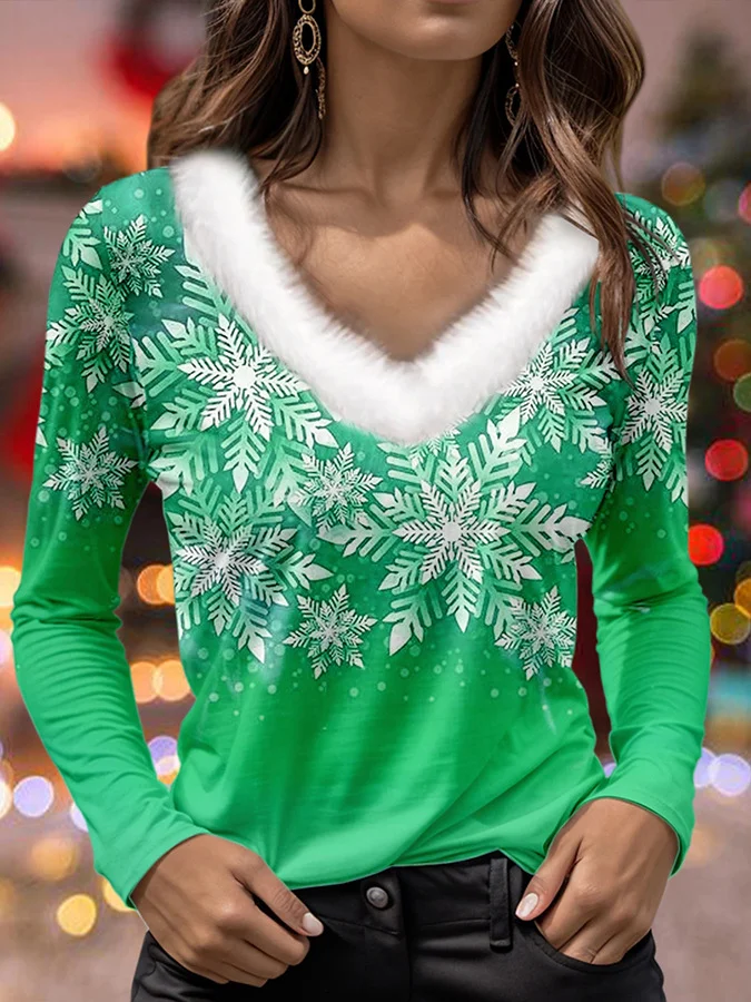 Women's Long Sleeve T-shirt Spring/Fall Color1 Geometric Printing V Neck Daily Going Out Casual Top