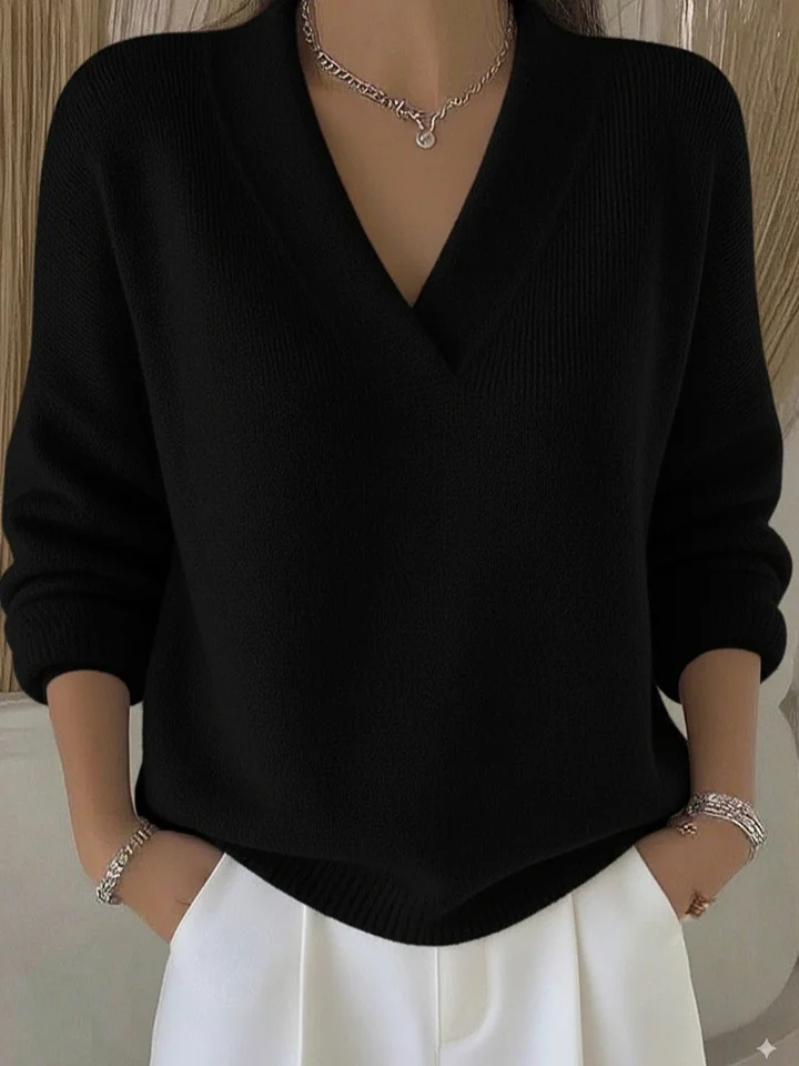 Casual Plain Split Joint Cotton Sweater